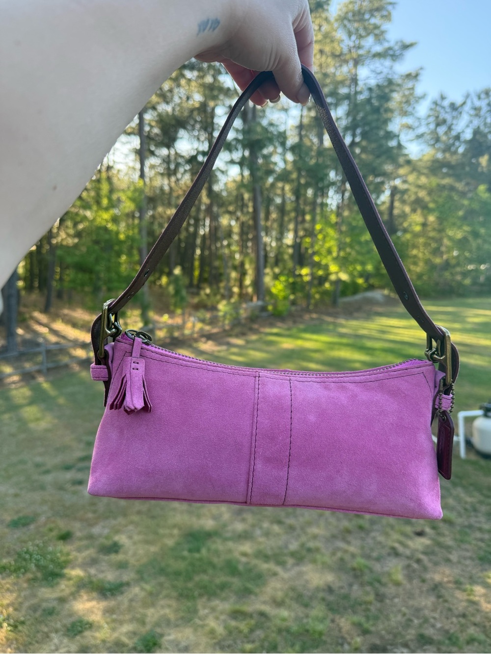 Coach Hamptons Demi Pink Suede Baguette